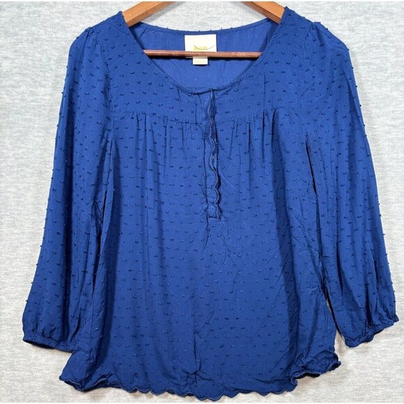 Maeve‎ Womens Blue Textured Swiss Dot Blouse Size US 8  Rayon - Picture 1 of 7